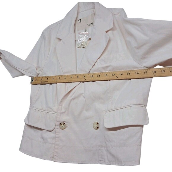 Anthropologie Pilcro Fray Hem Blazer Jacket Womens XS Ivory Pink Double Breasted - Picture 12 of 12